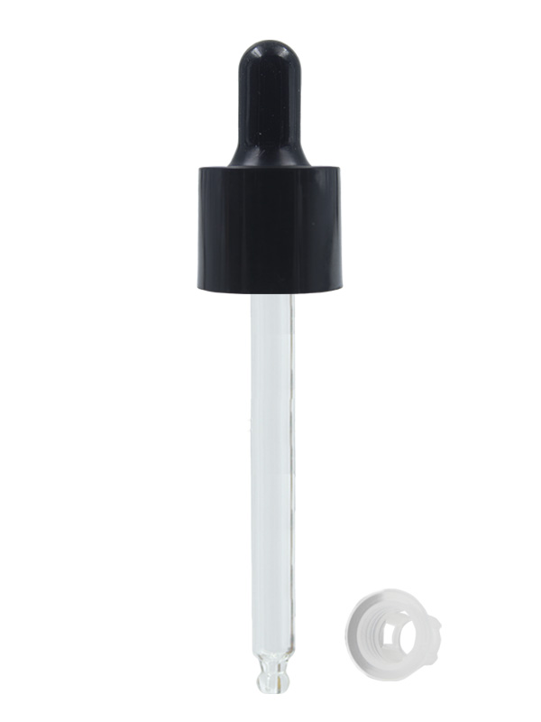 20/415MM PP Inner + Outer Dropper - Black-With Glass Tube And Silicon Rubber Teat And Wiper Plug